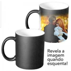 Caneca Mágica Personalizada Porcelana Termosensível 97x210 Preta Brilho Sublimação  